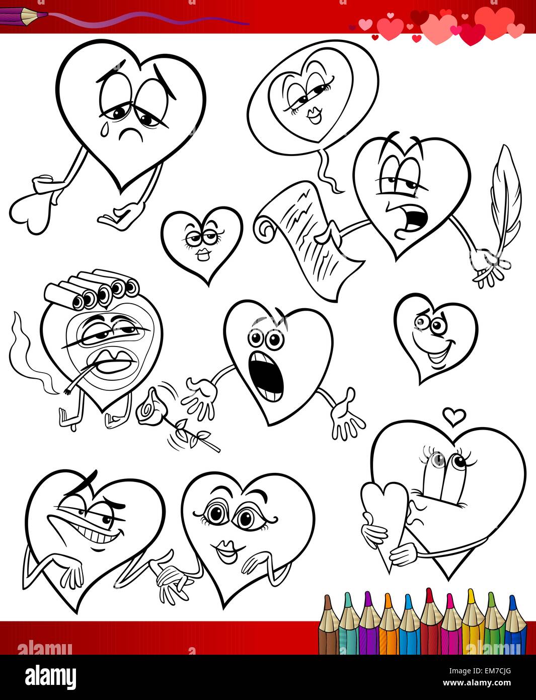 Temas de dibujos animados de San Valentín para colorear Imagen Vector de  stock - Alamy