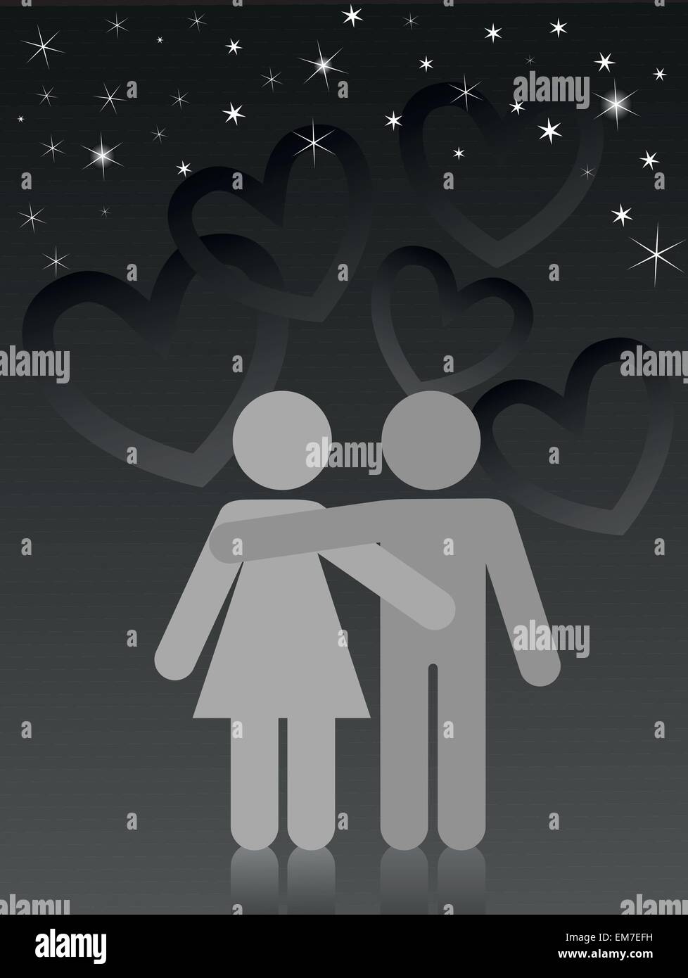 Los amantes bajo un cielo estrellado. Ilustración del Vector