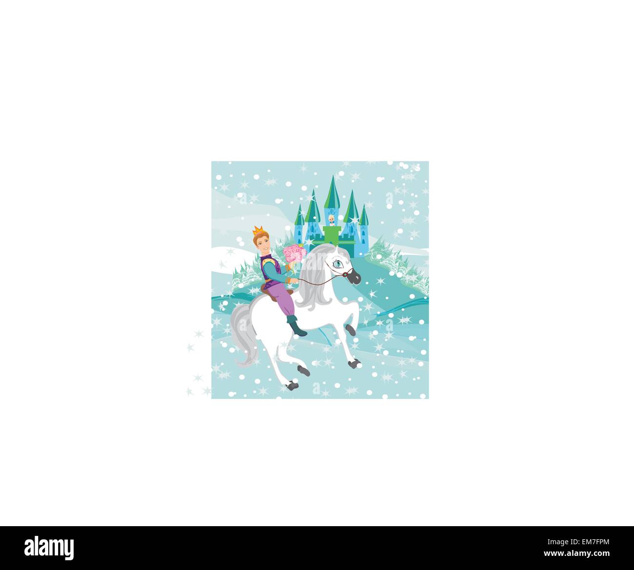 El príncipe a caballo a la princesa en un día de invierno Ilustración del Vector