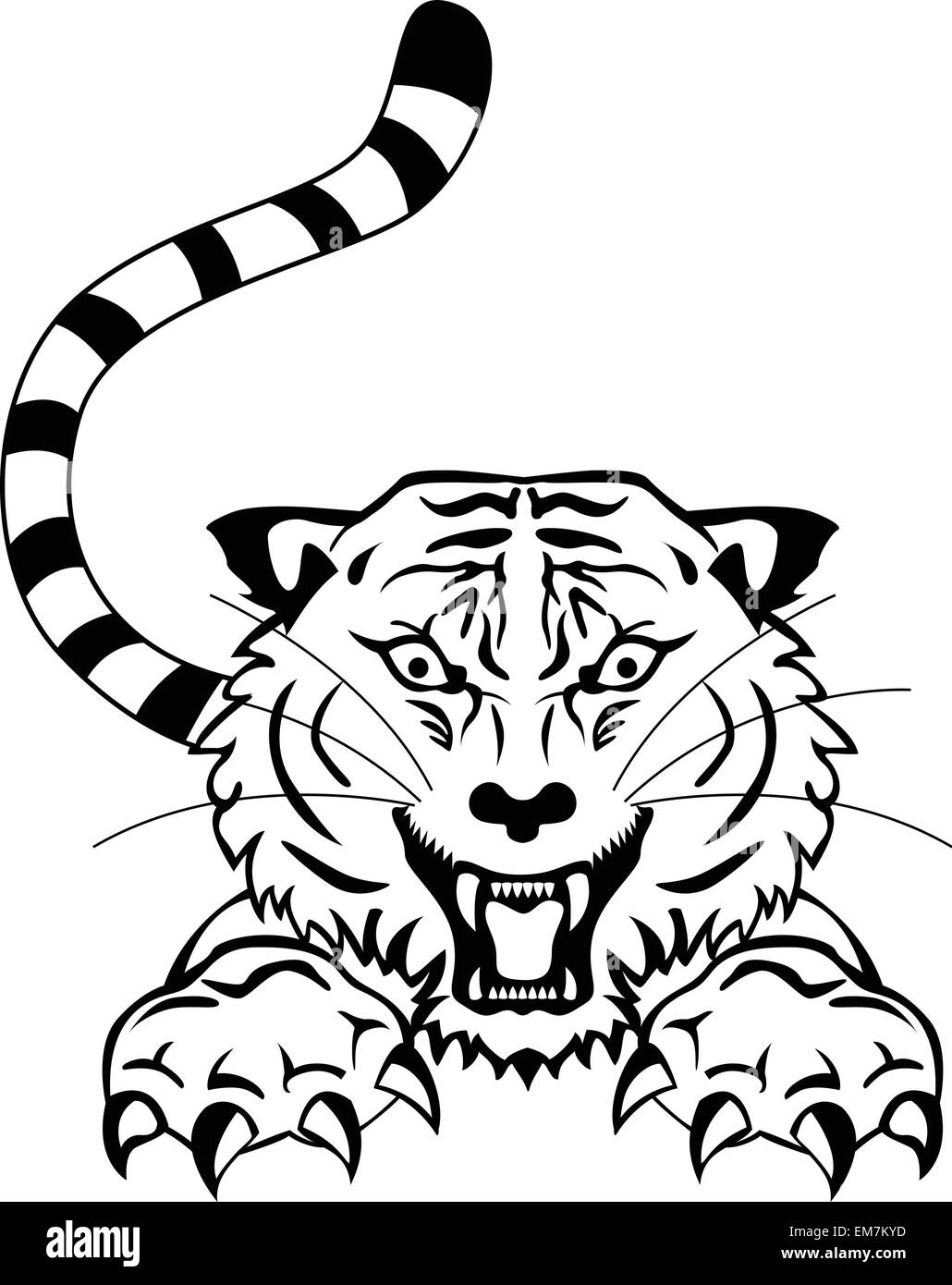 Enojado tatuaje de tigre Ilustración del Vector