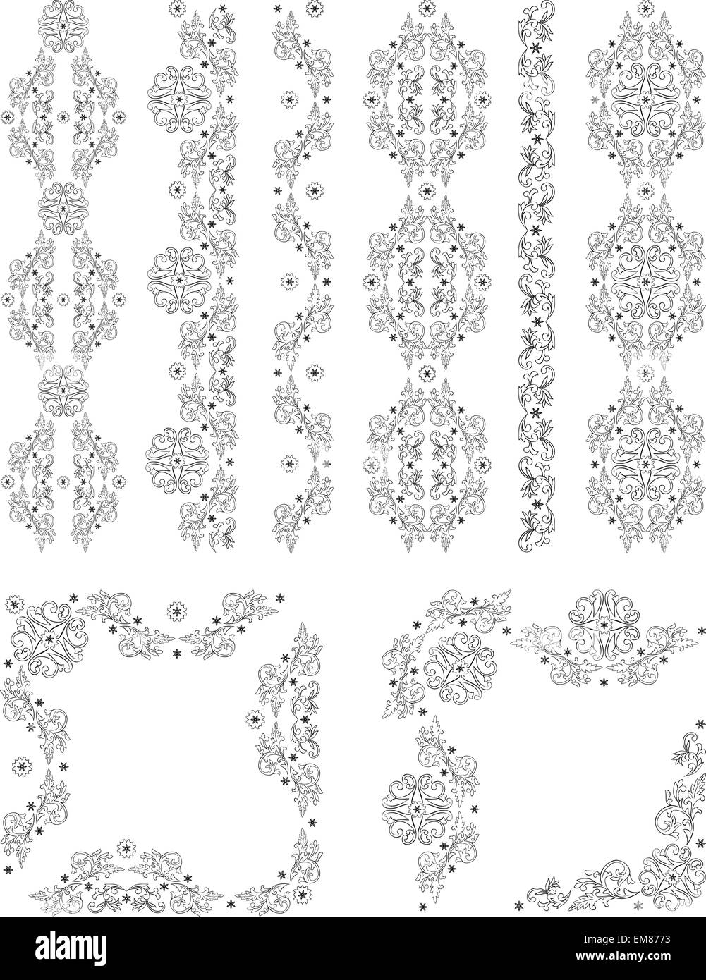 Conjunto de vector bordes decorativos, elementos florales para el diseño. Pa Ilustración del Vector
