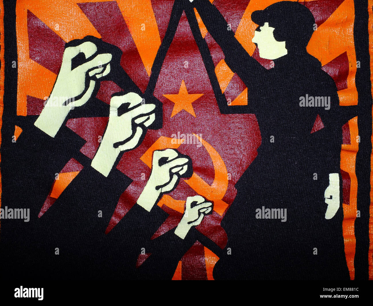 Un gráfico de estilo soviético feminista marxista imagen impresa en la parte superior. Foto de stock