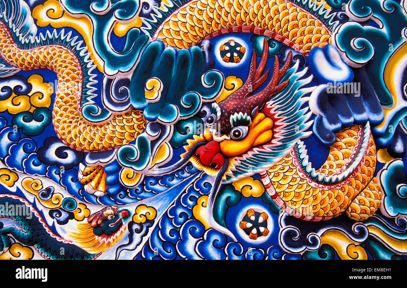 Tailandia, Ayuthaya, Bang Pa-In Palace, pintadas al estilo chino, tallas de madera. Foto de stock