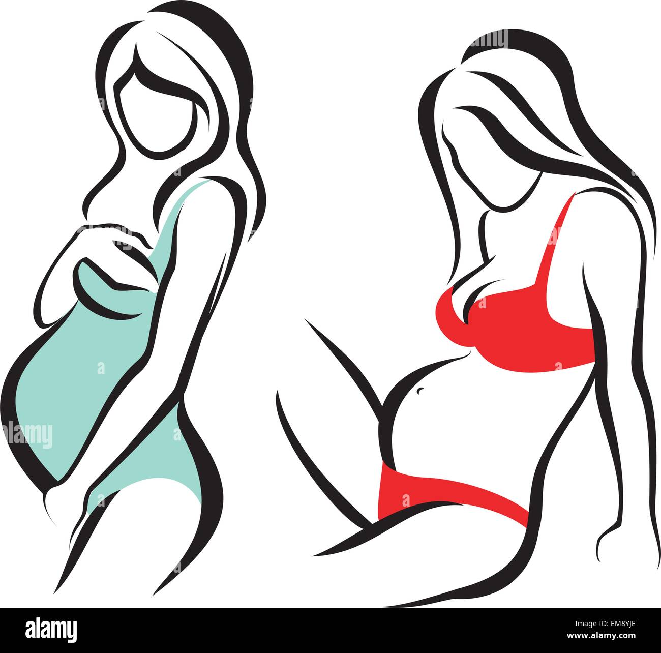 Mujer embarazada awaitng parto, conjunto de iconos vectoriales Ilustración del Vector