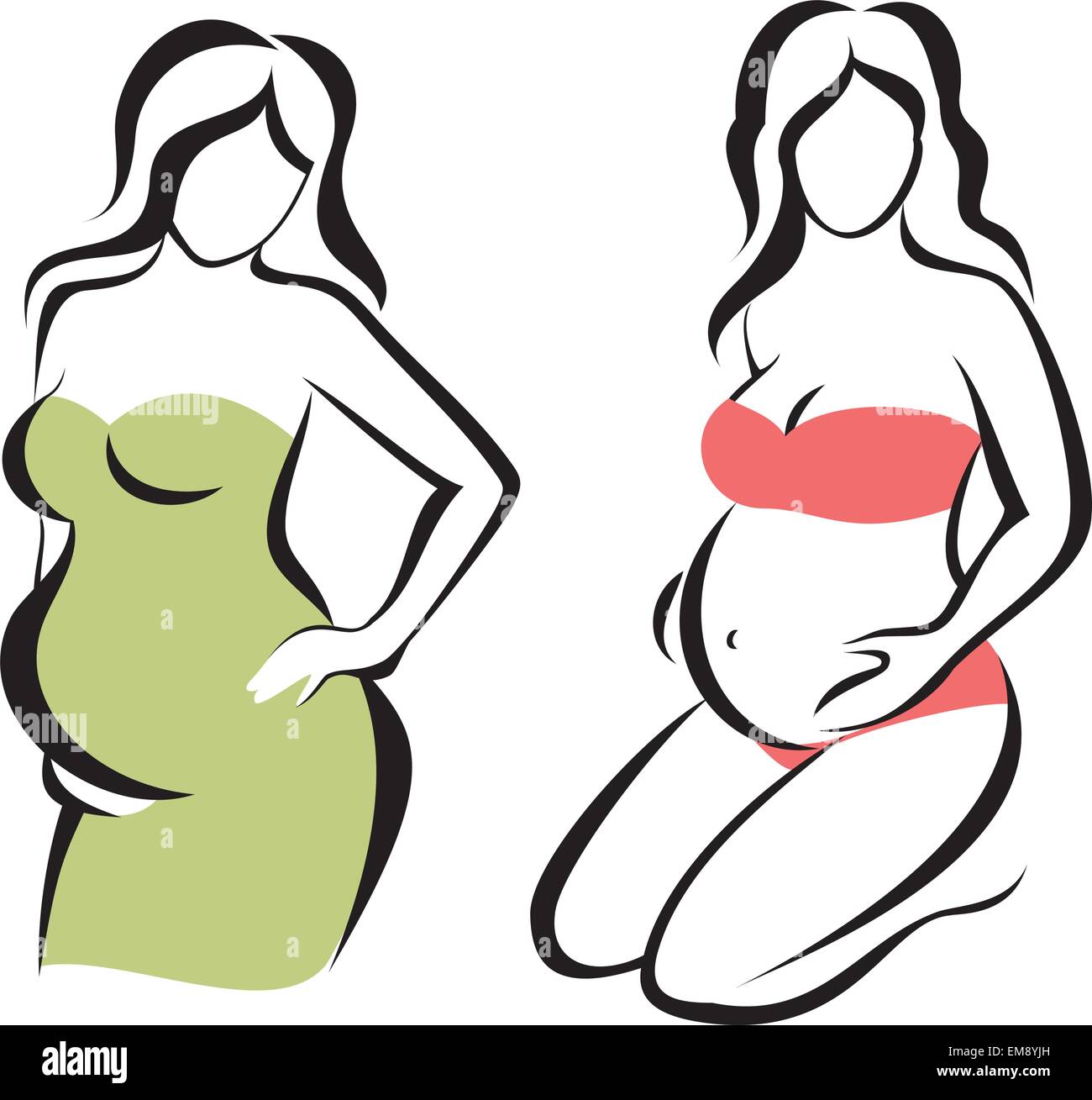 Mujer embarazada awaitng parto, conjunto de iconos vectoriales Ilustración del Vector
