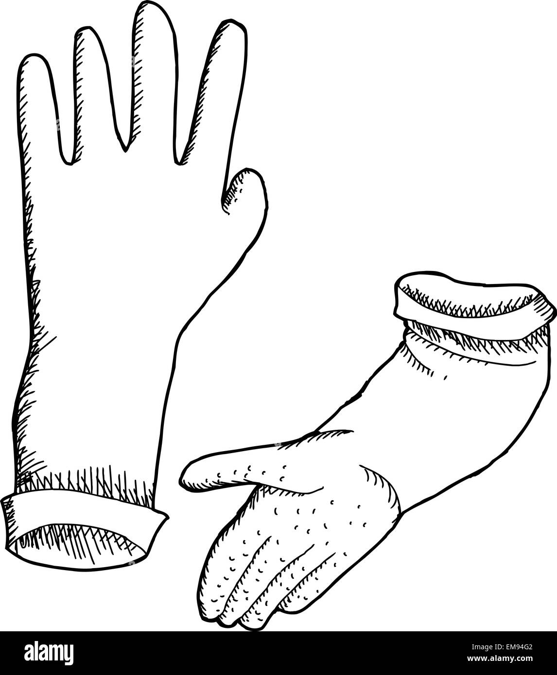 Dibujadas a mano esbozado de látex guantes de limpieza Foto de stock