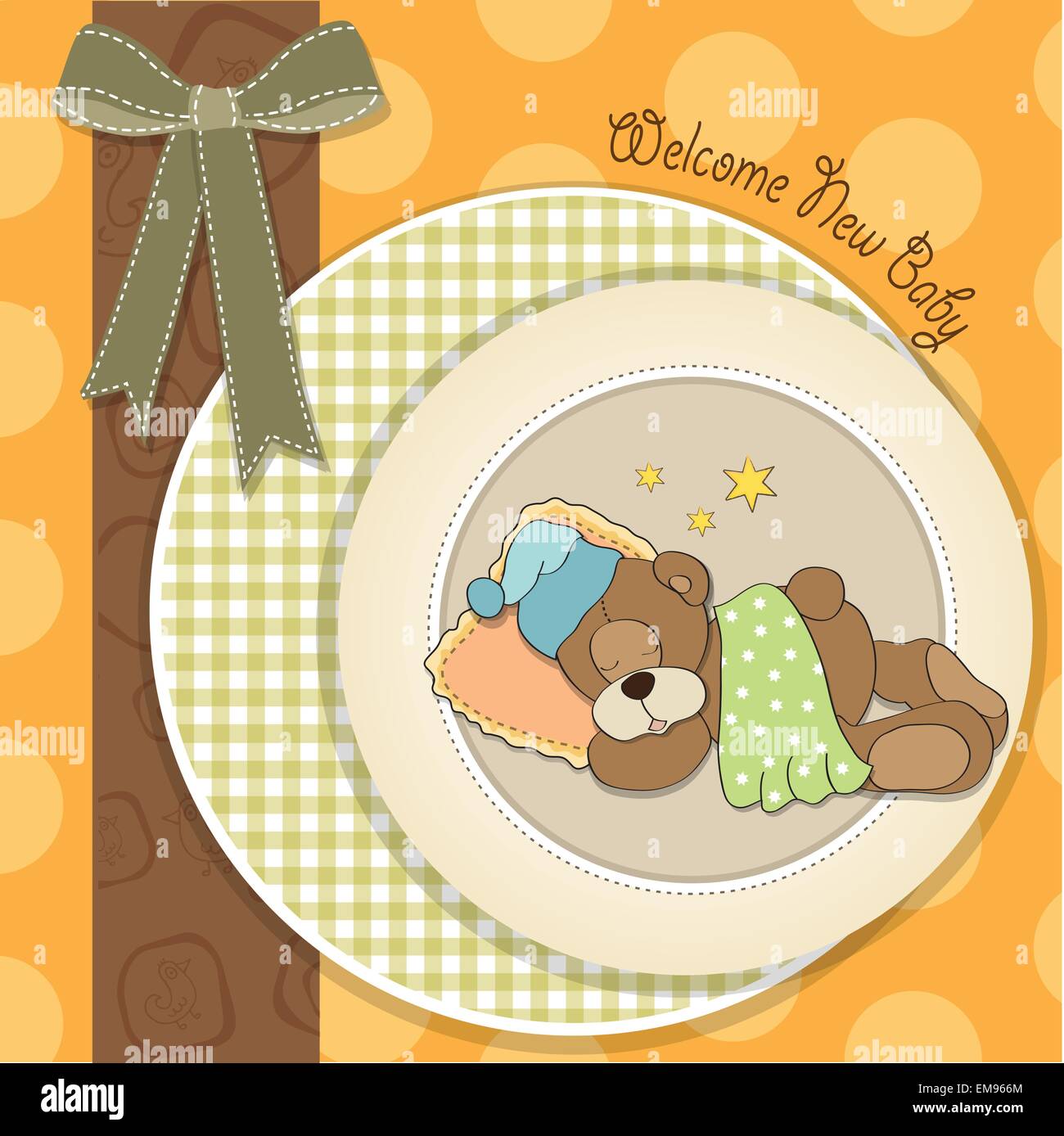 Tarjeta de baby shower con oso de peluche para dormir Ilustración del Vector