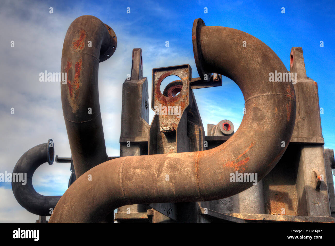 El dragado, balizas y diversas máquinas y herramientas en Isla Demarchi, Puerto de la costa del Río de La Plata. Buenos Aires, Argentina Foto de stock