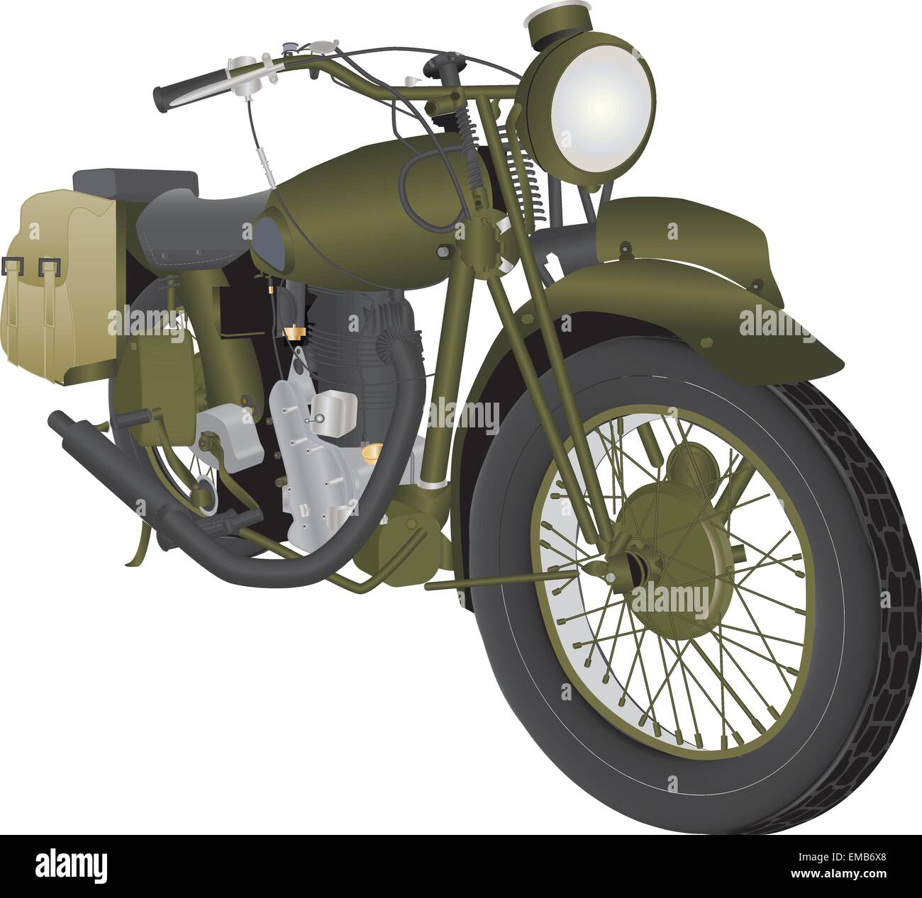 Vintage de la Segunda Guerra Mundial Ejército Ruso Moto aislado en blanco Ilustración del Vector