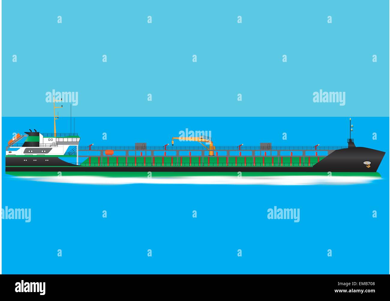 Una ilustración de un negro y verde de buque petrolero viajando a velocidad Ilustración del Vector