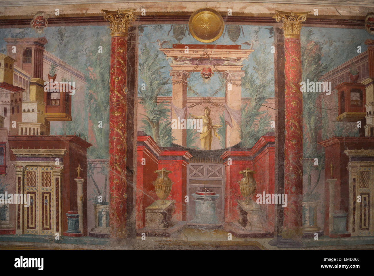 Muralla romana de pintura. Republicano Tardío, ca. 50-40 BC. 2ndd Style.Villa de P. Fannius Synistor en Boscoreale, Italia. Foto de stock