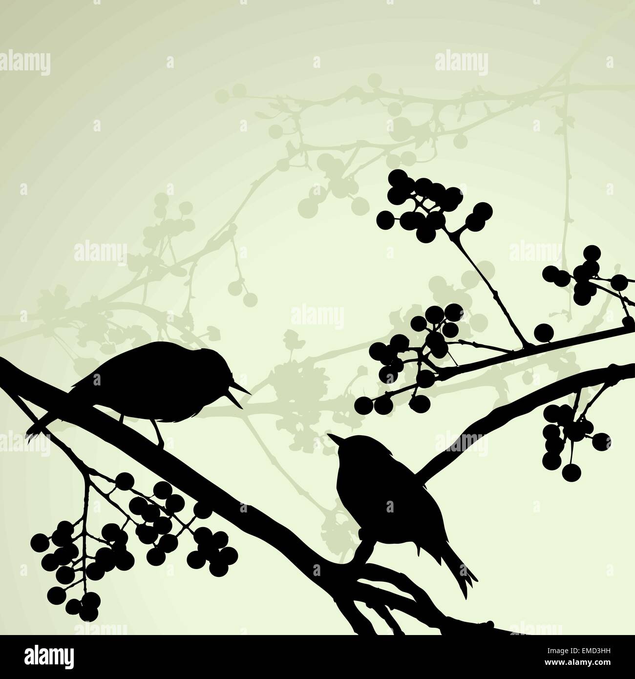 Pájaros en la rama durante el día de verano Ilustración del Vector