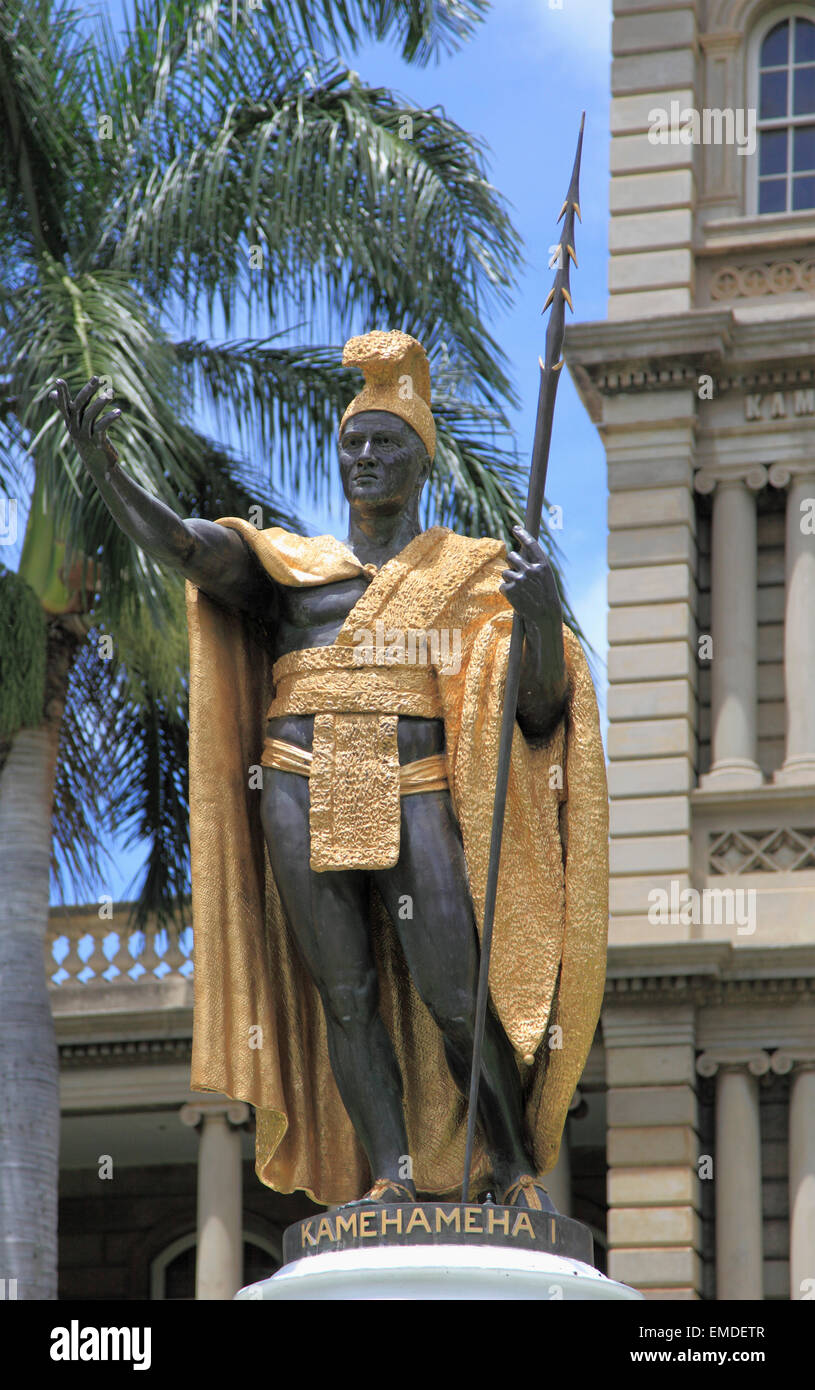 Hawaii, Oahu, Honolulu, la estatua del rey Kamehameha I, Foto de stock