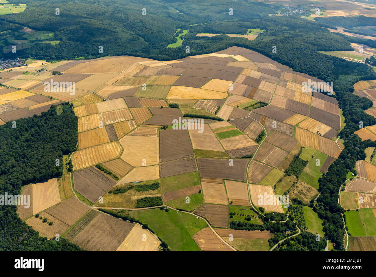 Campos pequeños, cosechada Aarbergen, Hesse, Alemania Foto de stock