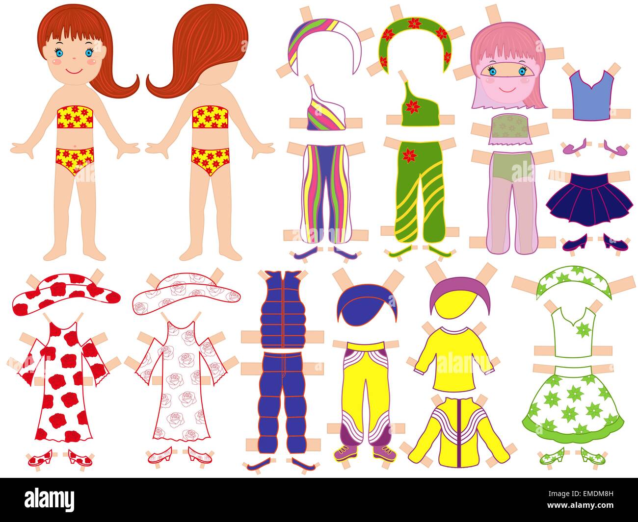 Muñecas de papel y un conjunto de ropa para la temporada de verano Imagen  Vector de stock - Alamy