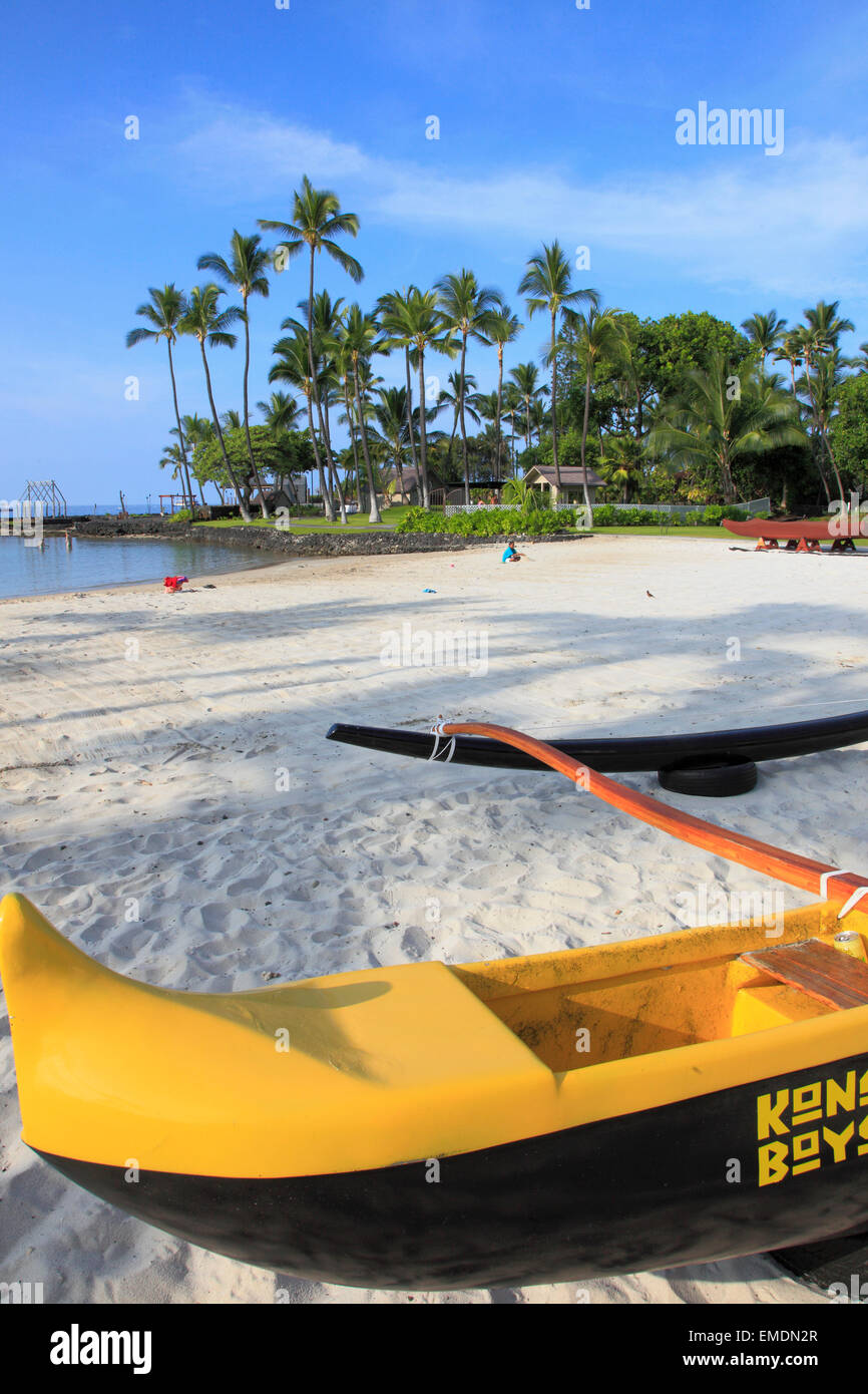 Hawaii, Isla Grande, Kailua-Kona, Kamakahonu Playa, canoas de batanga, Foto de stock