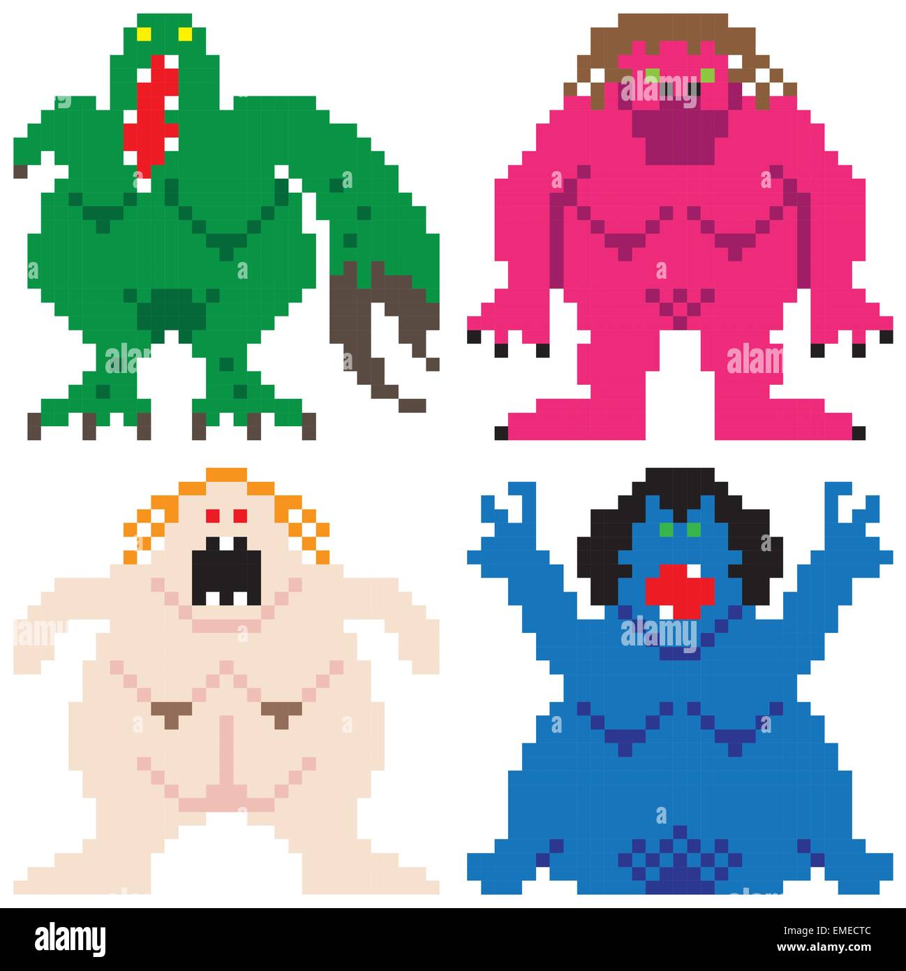 Peor Pesadilla monstruos terroríficos equipo retro pixel art Ilustración del Vector