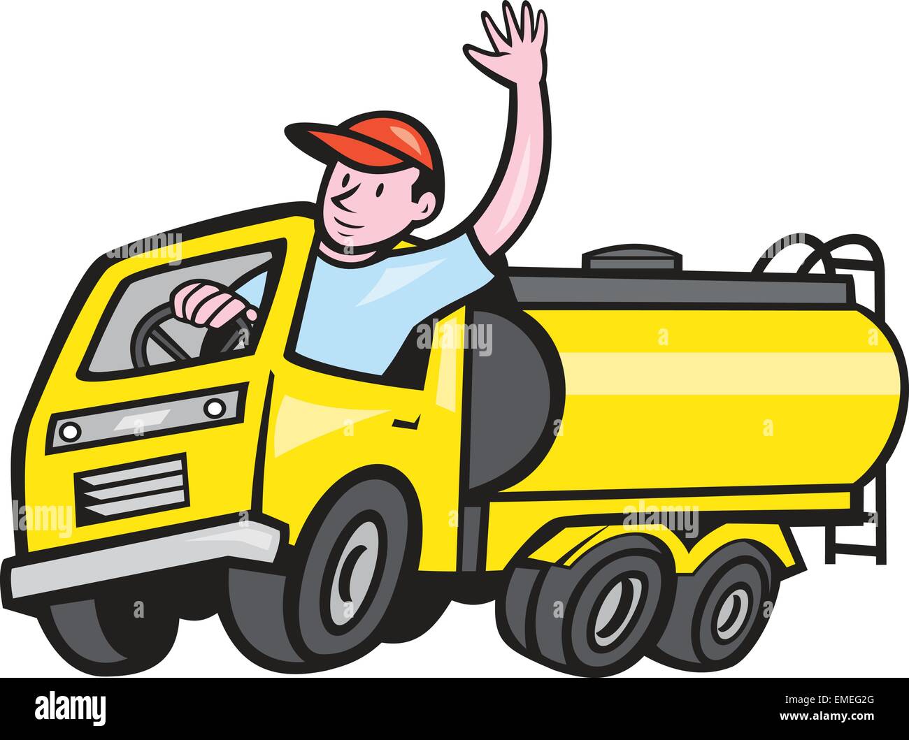 Conductor De Camion Cisterna Ondeando Cartoon Imagen Vector De Stock Alamy