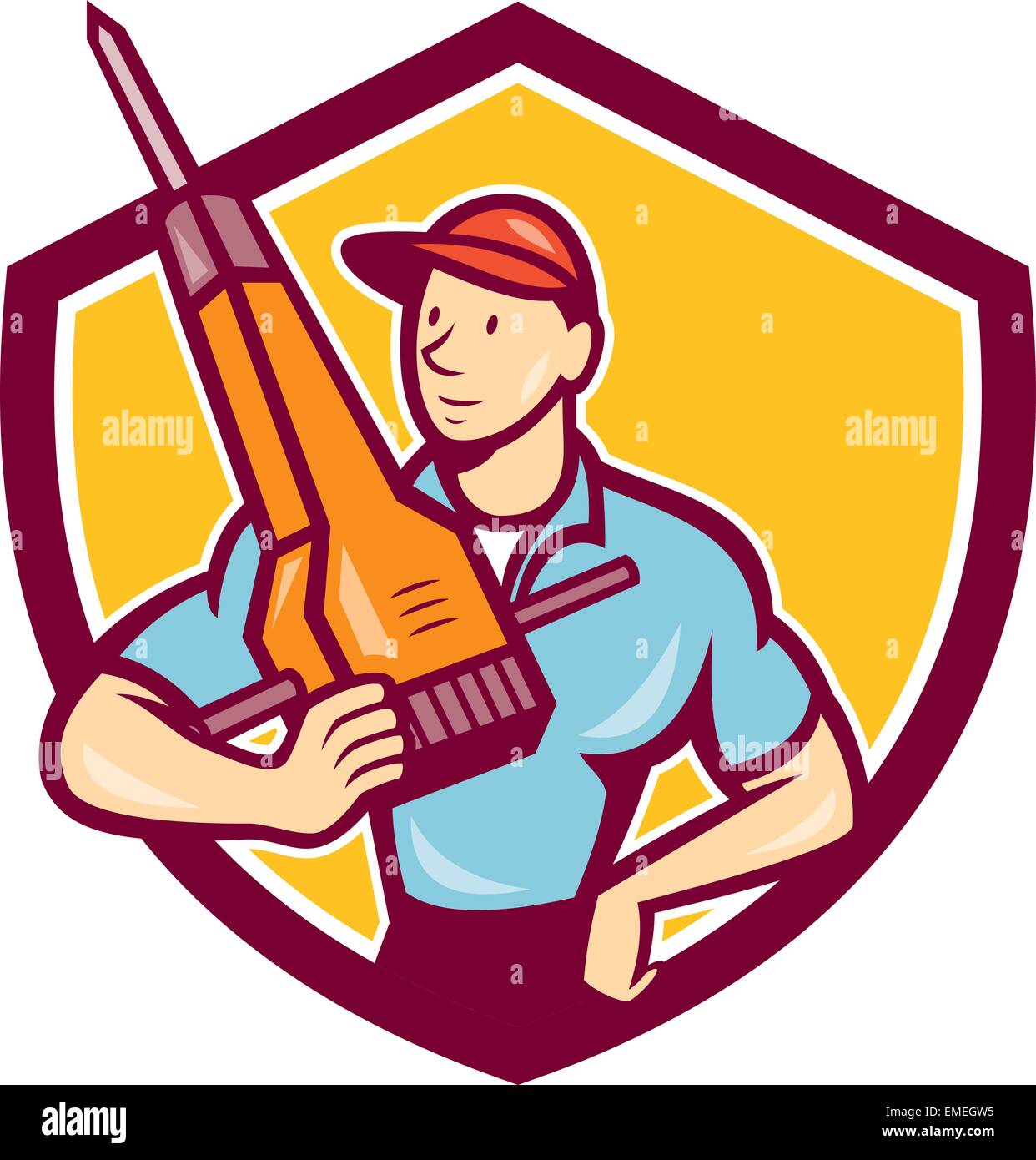 Trabajador De La Construcción Escudo Jackhammer Cartoon Imagen Vector De Stock Alamy 2804