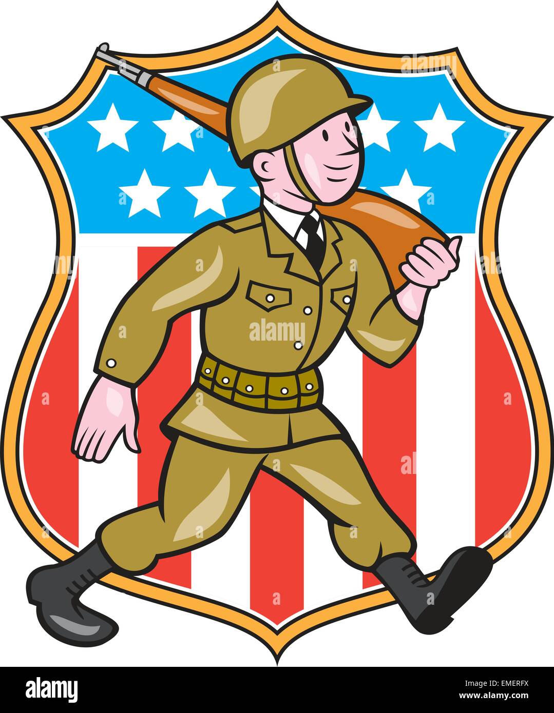 La Segunda Guerra Mundial el soldado americano Escudo de dibujos animados  Imagen Vector de stock - Alamy
