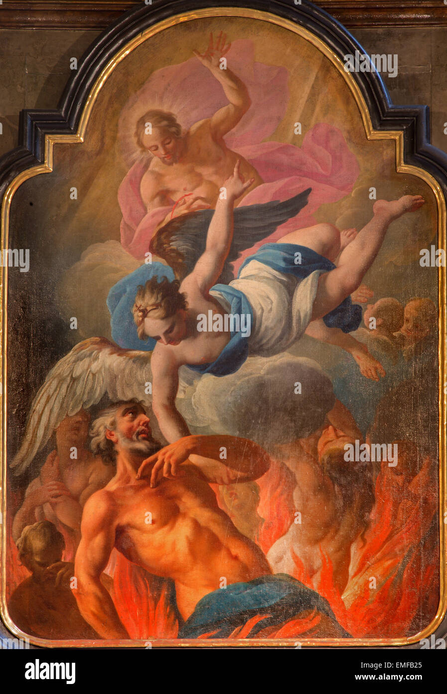 Viena, Austria - Febrero 17, 2014: la pintura de la liberación del alma forma purgatorio en barroco st. Annes iglesia. Foto de stock