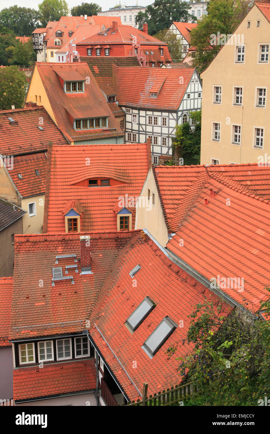 Alemania, Sajonia, Meissen, vista de pájaro, tejados, Foto de stock