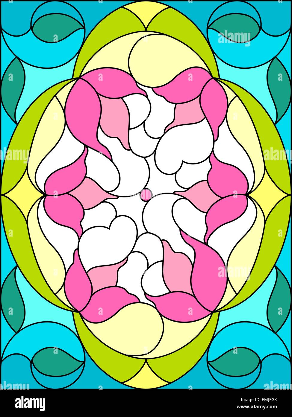 Composición de flores. Patrón floral de vidriera. Ilustración del Vector