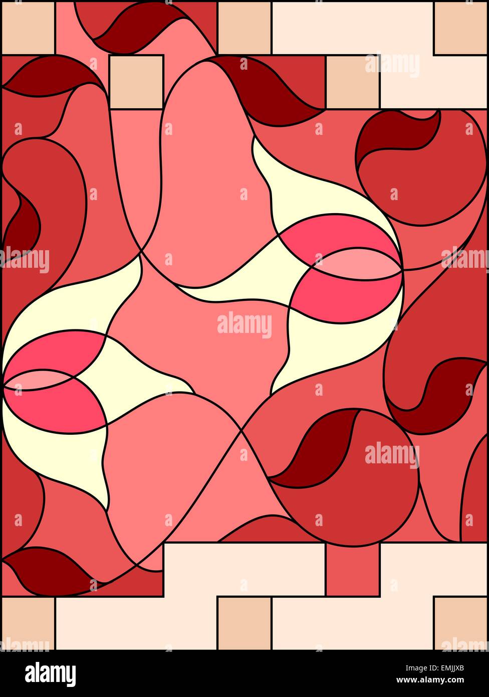 Ventana de vidrios de colores. Composición de los tulipanes, hojas  estilizadas, frontera geométrica Imagen Vector de stock - Alamy