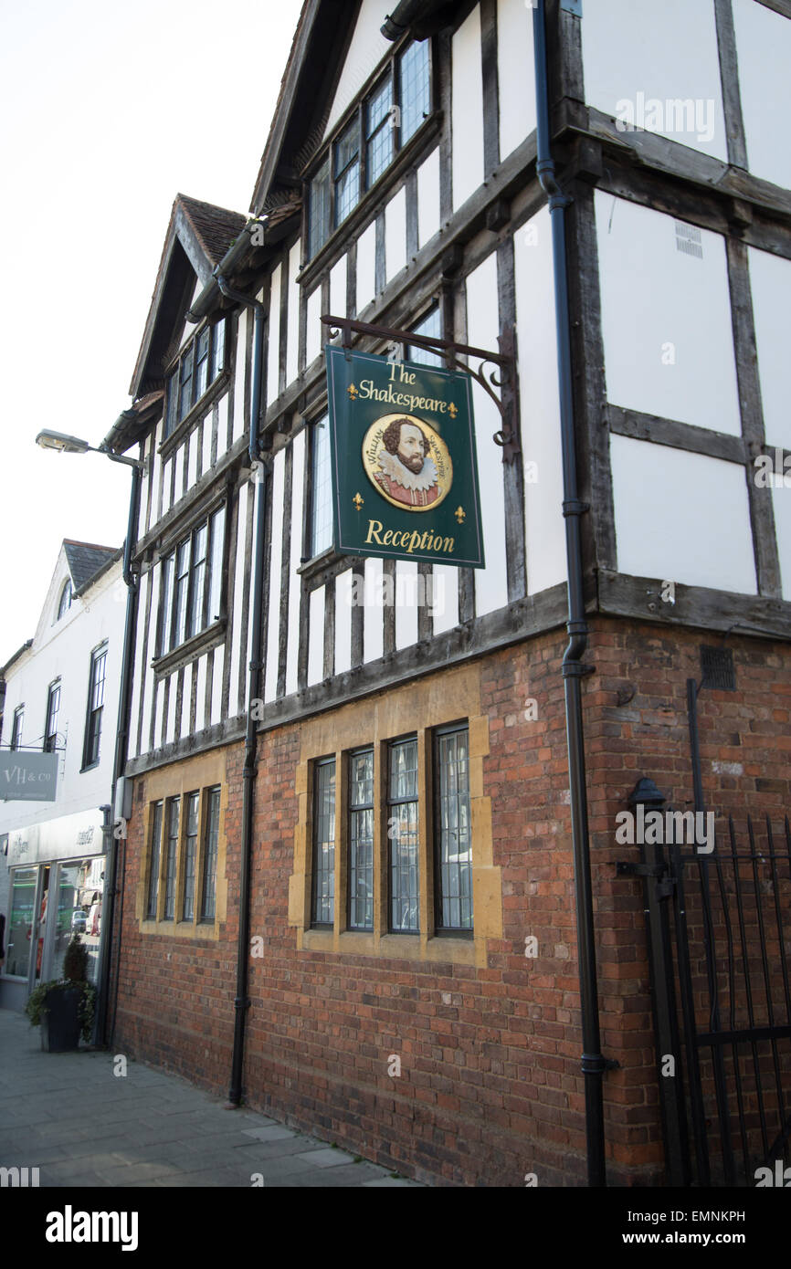 Pub hotel signo del pub de Shakespeare en Stratford-upon-Avon Foto de stock
