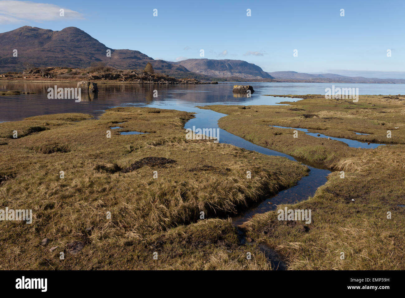 Vista panorámica de las montañas de los alrededores de Loch torridon, Wester Ross, Escocia, Reino Unido Foto de stock
