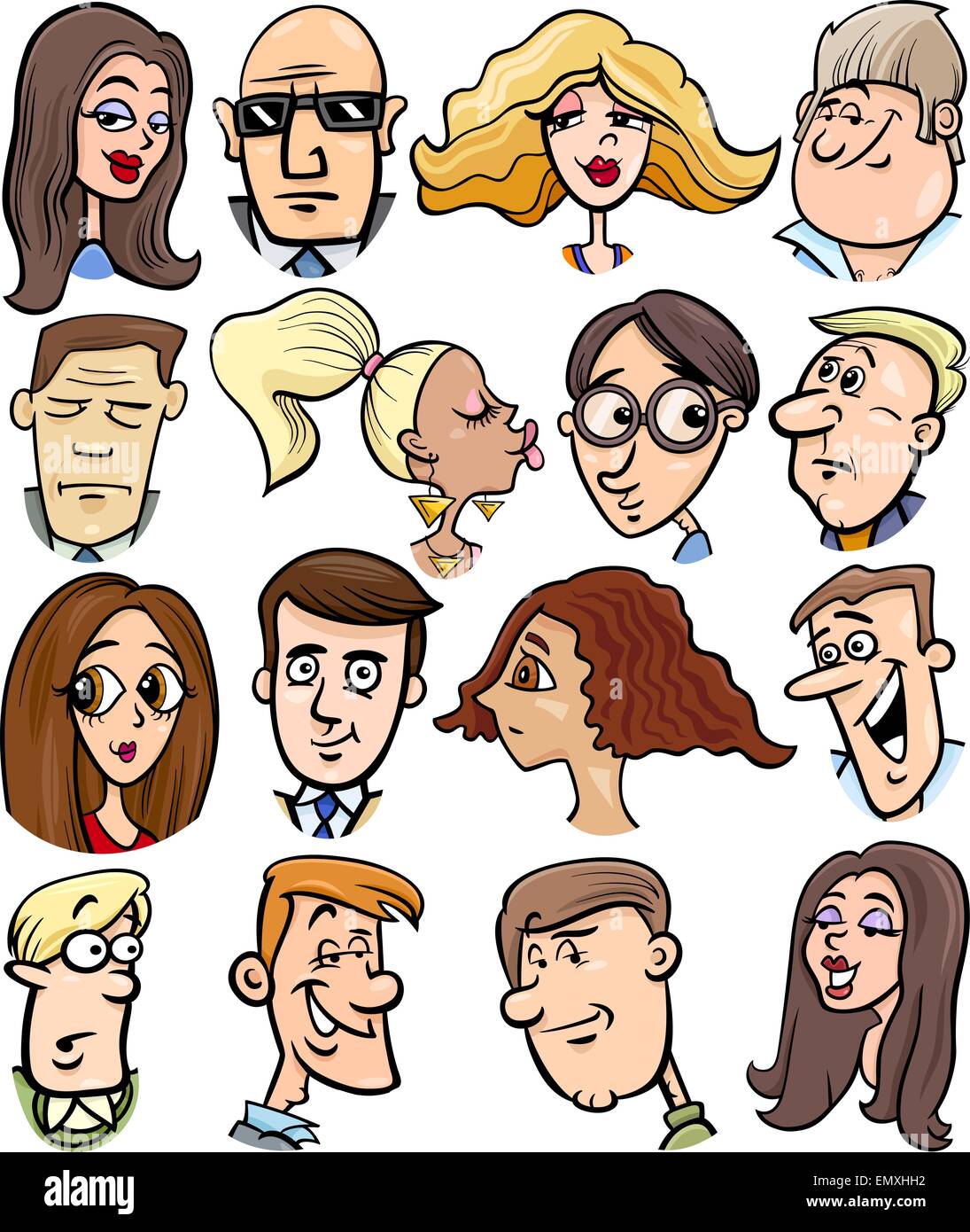 Ilustración de la gente personajes de dibujos animados rostros Set Imagen  Vector de stock - Alamy