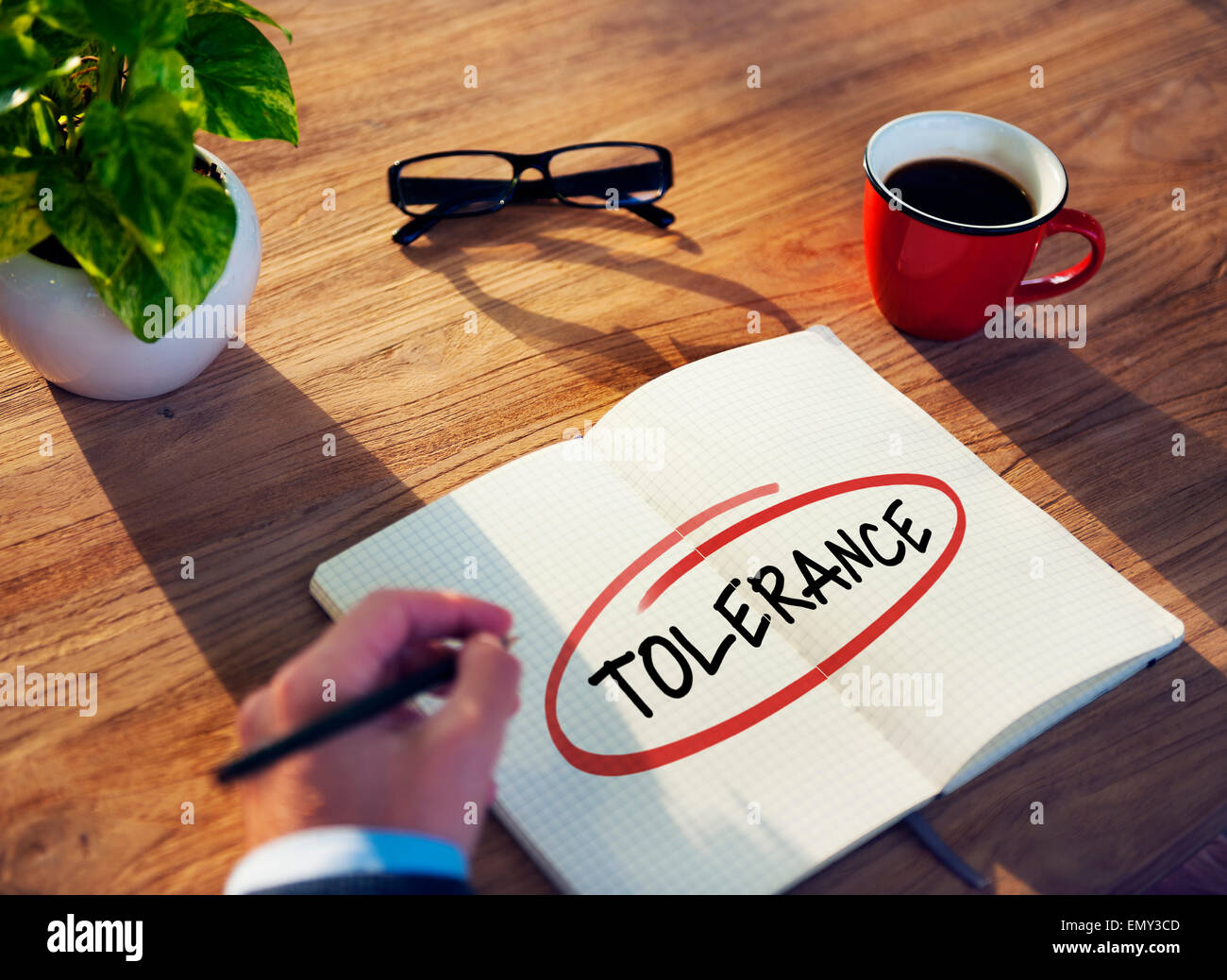 Empresario de escribir la palabra "Tolerancia" Foto de stock