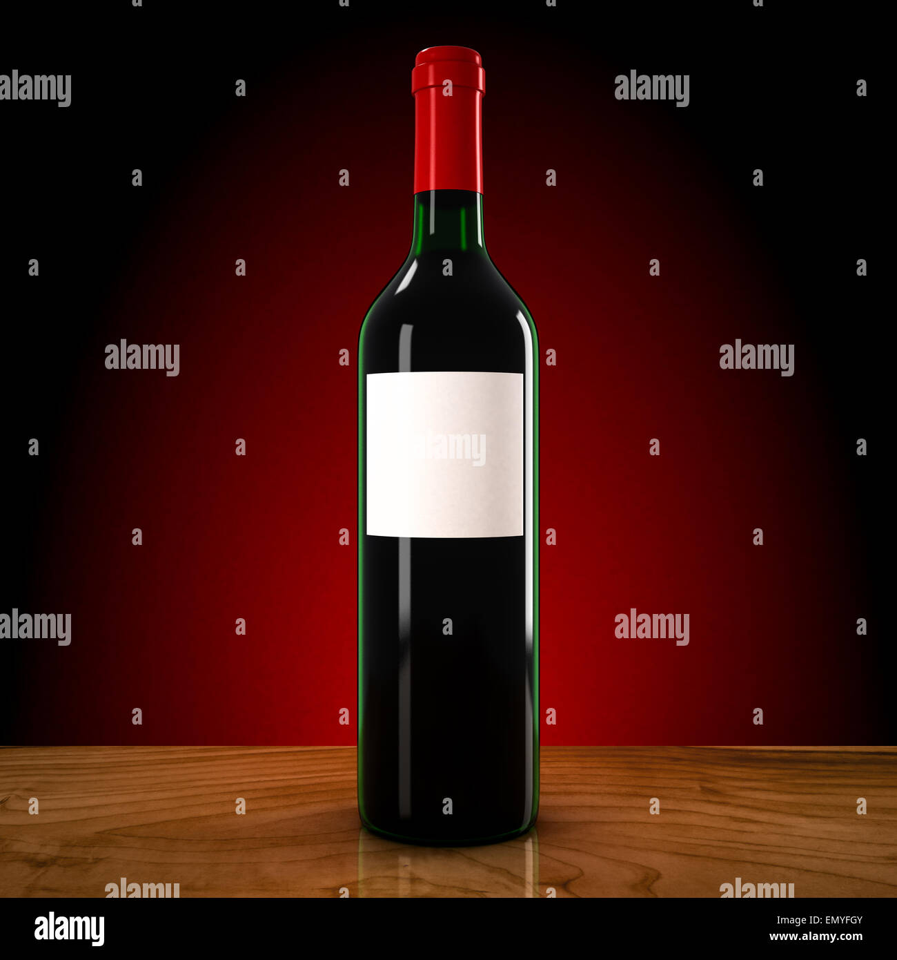 Botella de vino sobre un fondo rojo. Foto de stock