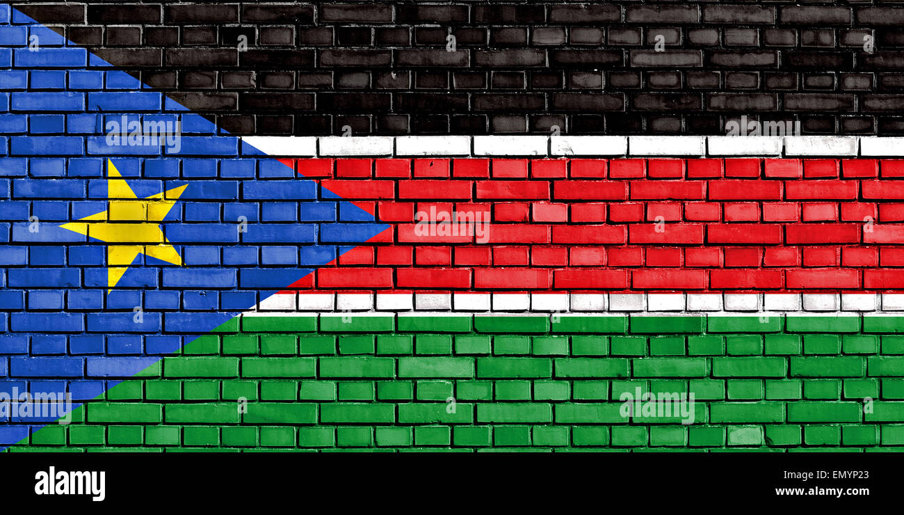 Bandera de Sudán del Sur pintado sobre la pared de ladrillo Foto de stock
