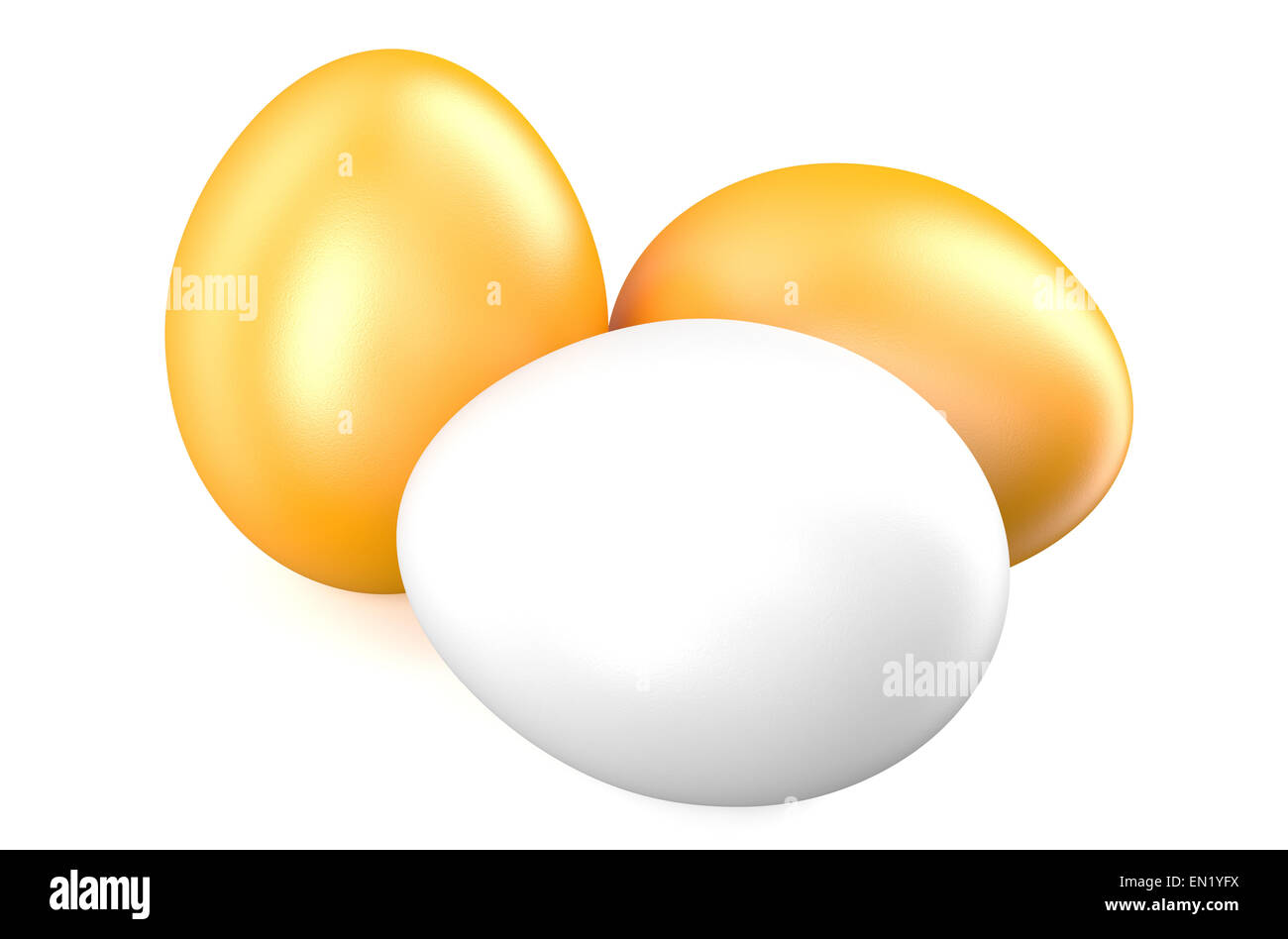 Tres huevos frescos aislado sobre fondo blanco. Foto de stock