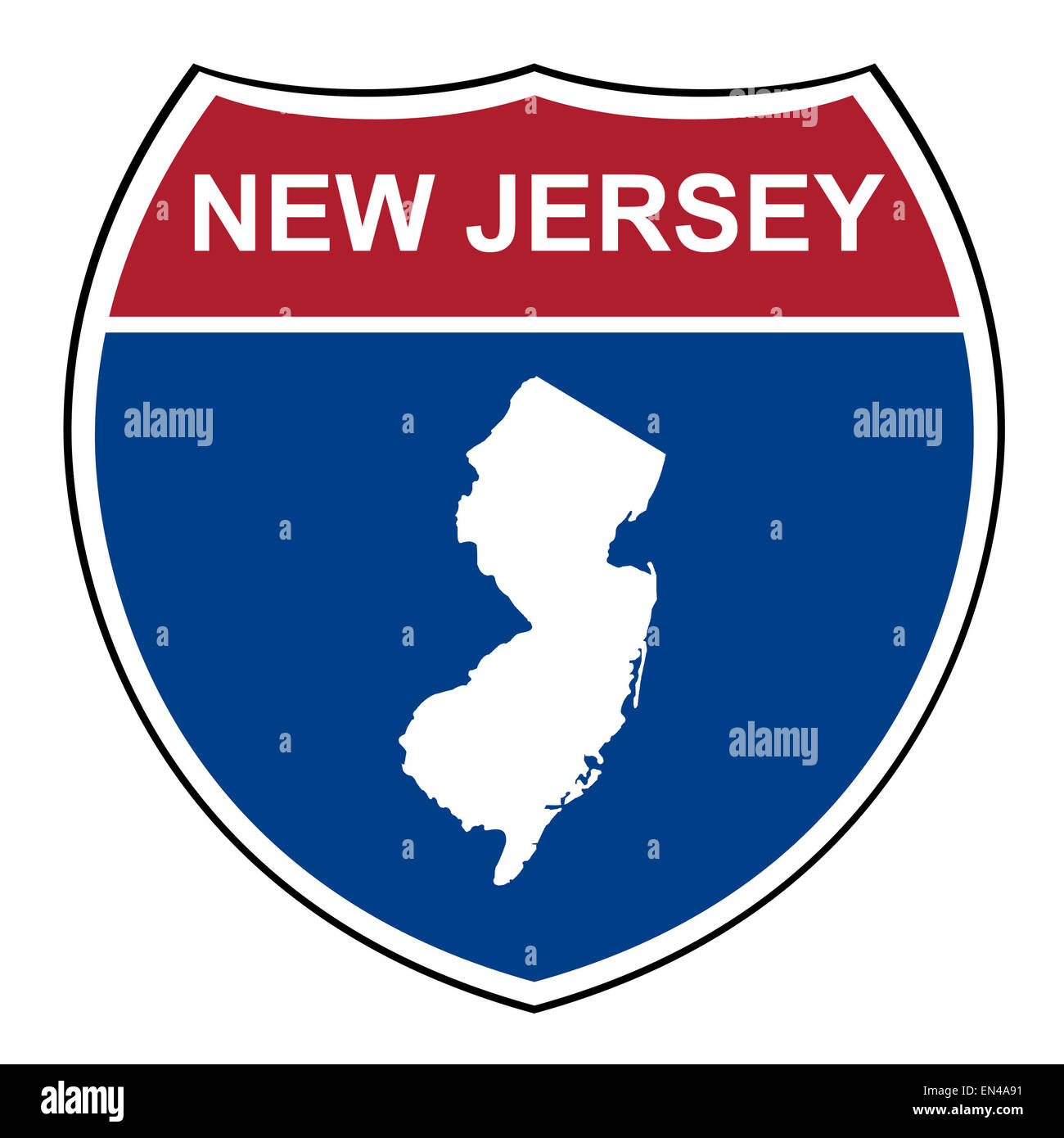 Nueva Jersey autopista interestatal escudo de carretera aislado sobre un fondo blanco. Foto de stock
