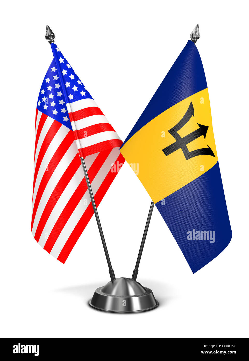 Ee.Uu. y Barbados - banderas en miniatura. Foto de stock