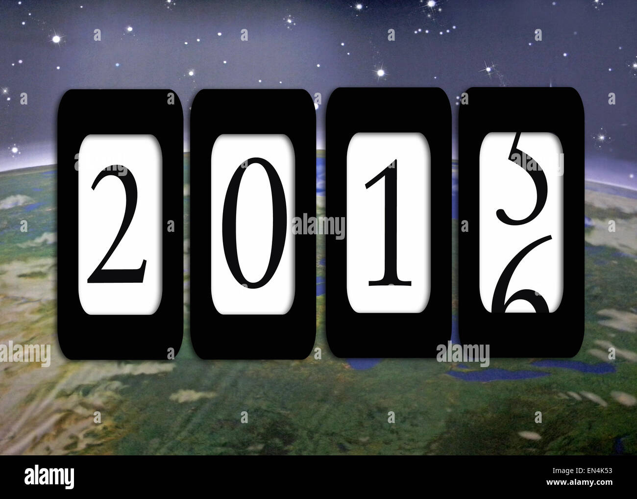 Año nuevo 2016 cuentakilómetros con el espacio de fondo. Foto de stock