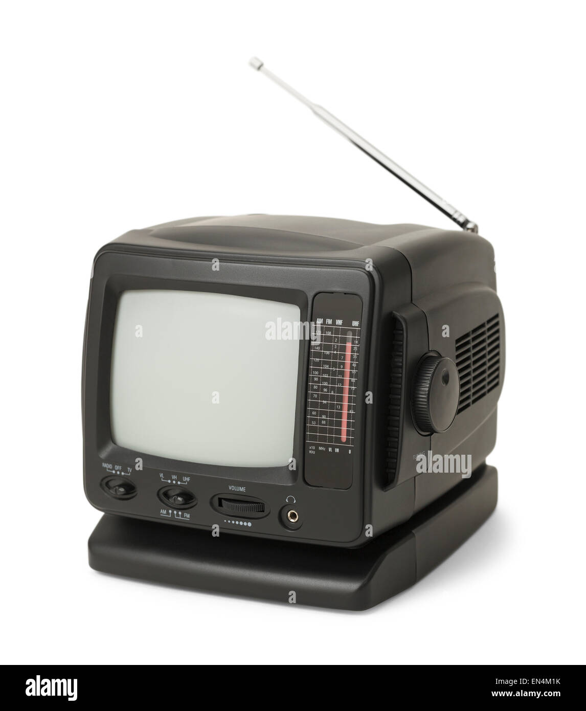 Televisión con Antena negro pequeño aislado sobre fondo blanco