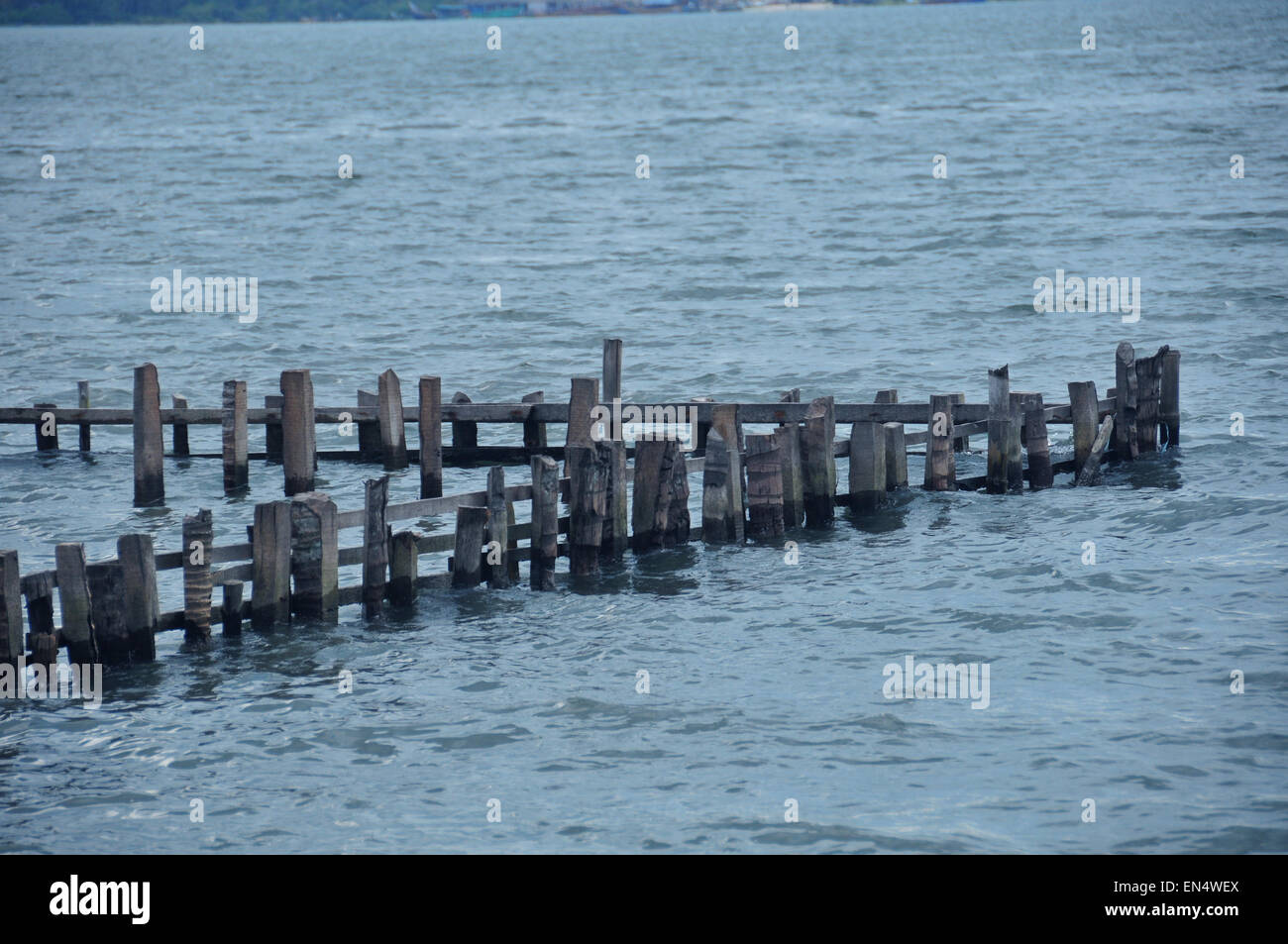 Hermosas aguas traseras y belleza junto al mar con cocoteros Foto de stock