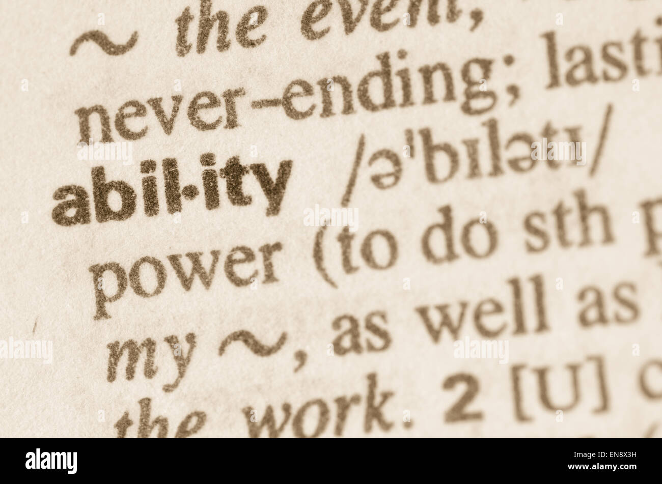 Definición de la capacidad de la palabra en el diccionario. Foto de stock