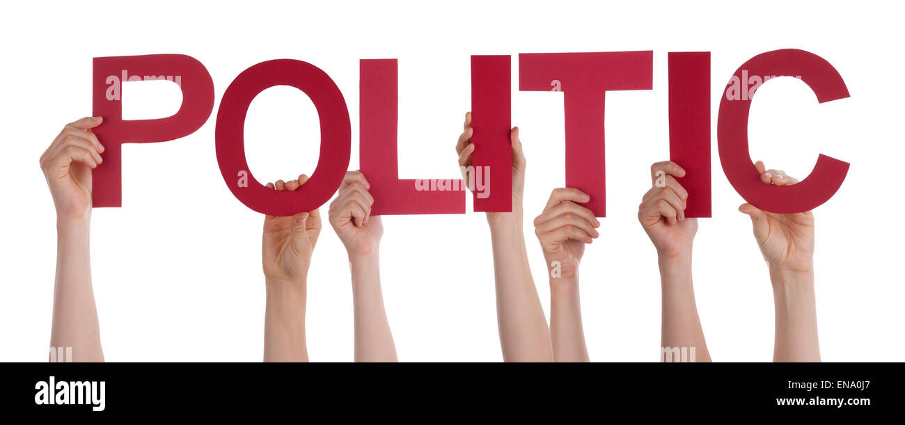 La gente manos sosteniendo rojo directamente político de Word Foto de stock