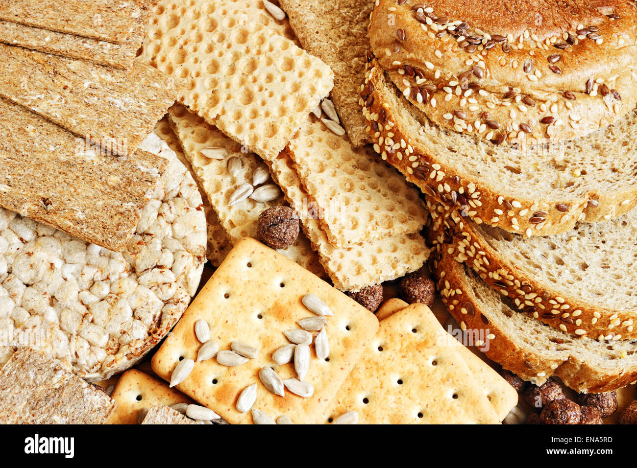 Productos a base de granos de cereales para una dieta saludable Foto de stock