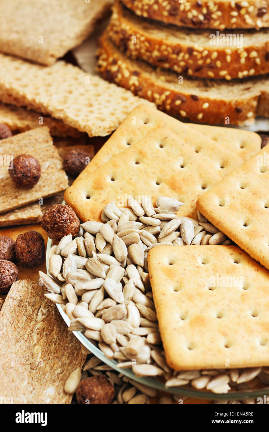 Productos a base de granos de cereales para una dieta saludable Foto de stock