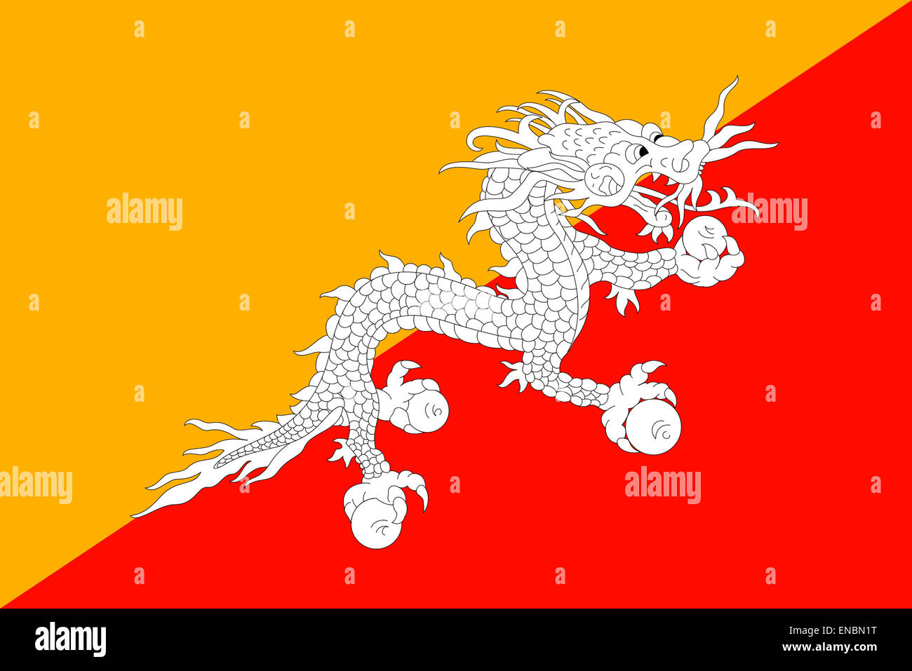 Bandera nacional del Reino de Bhután. Foto de stock