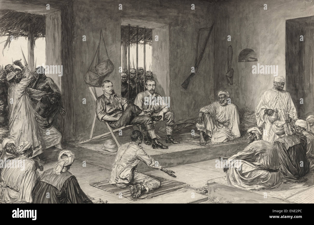 La escena de la cárcel, Uganda motines, 1897 J UNA CAMPANA Foto de stock