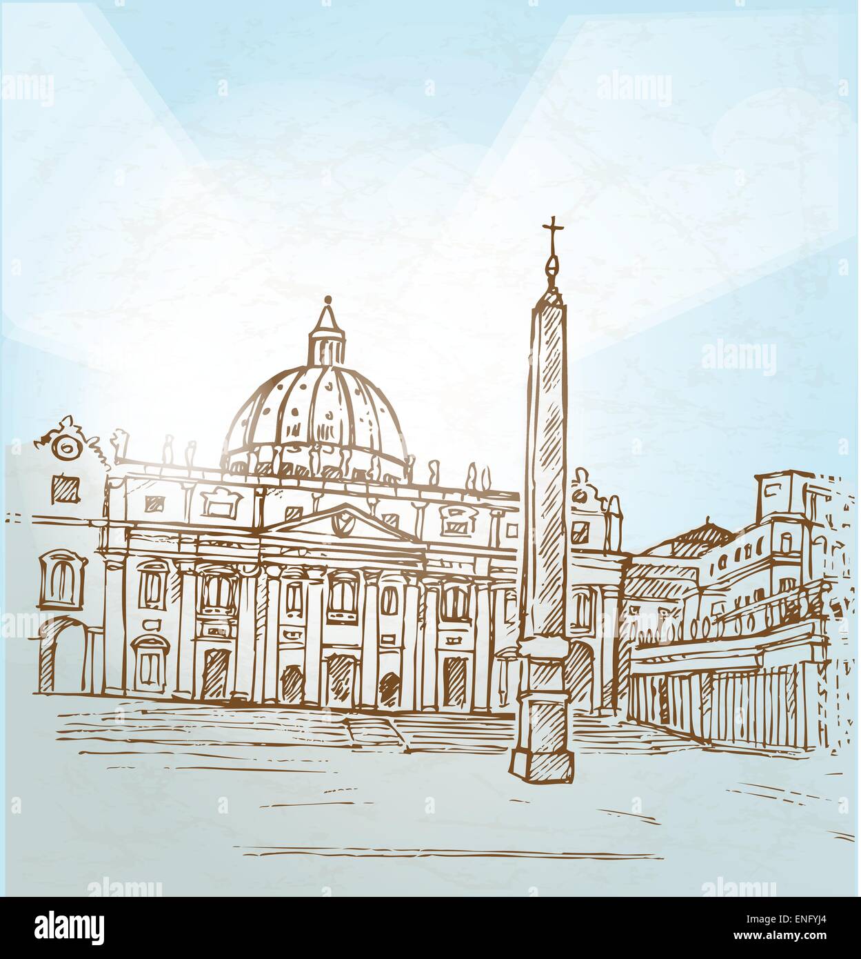 Ciudad del Vaticano de fondo dibujar a mano Ilustración del Vector