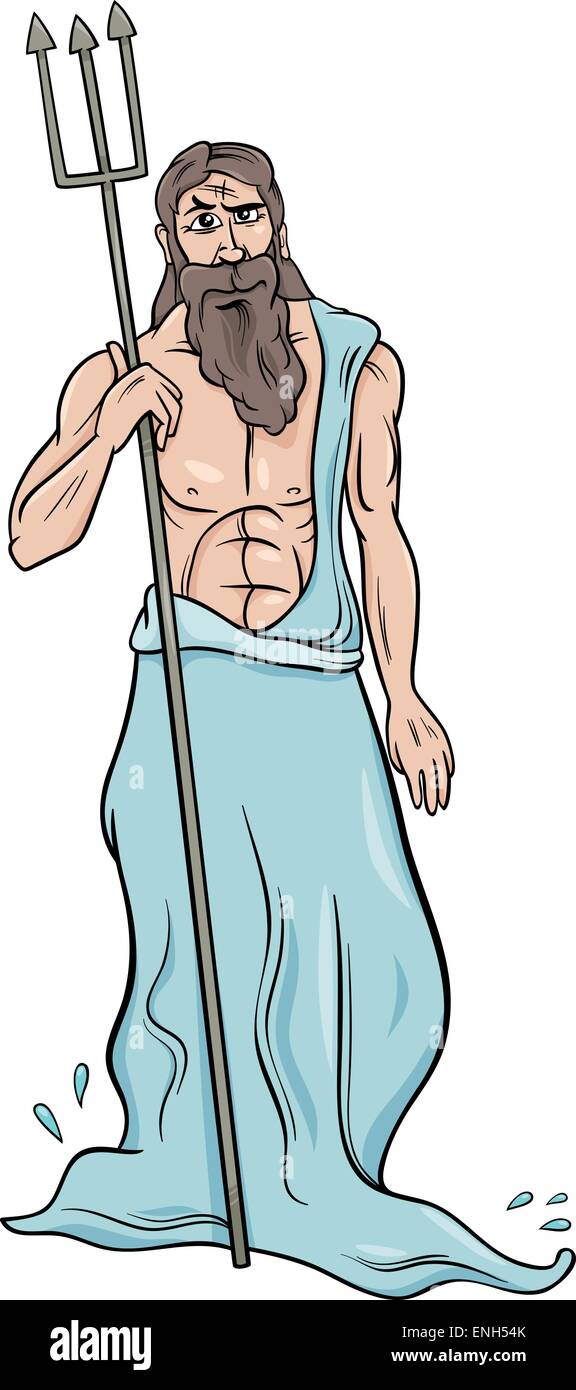 Cartoon ilustración del mitológico dios griego Poseidón. Ilustración del Vector