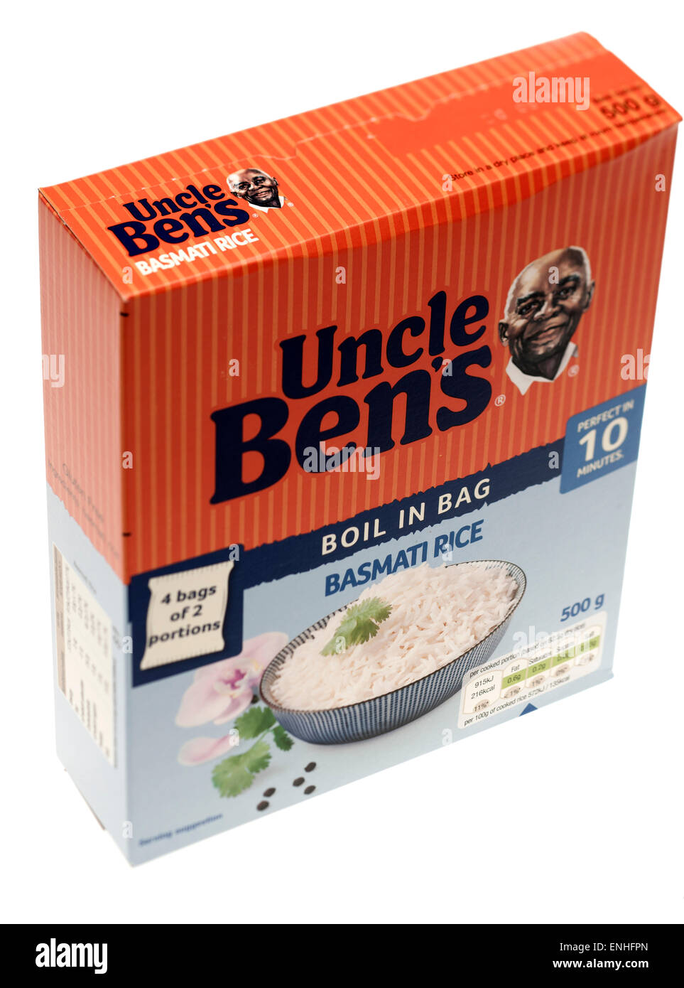Caja de Uncle Bens cuatro bolsas de arroz Basmati de dos porciones. Foto de stock
