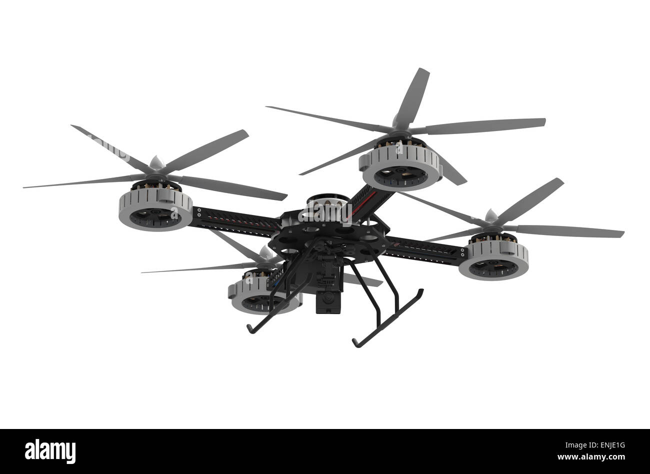 Quadrocopter teledirigido con cámara aislada sobre fondo blanco. Foto de stock